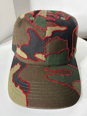 Women Camouflage Cap with Red Rhinestones